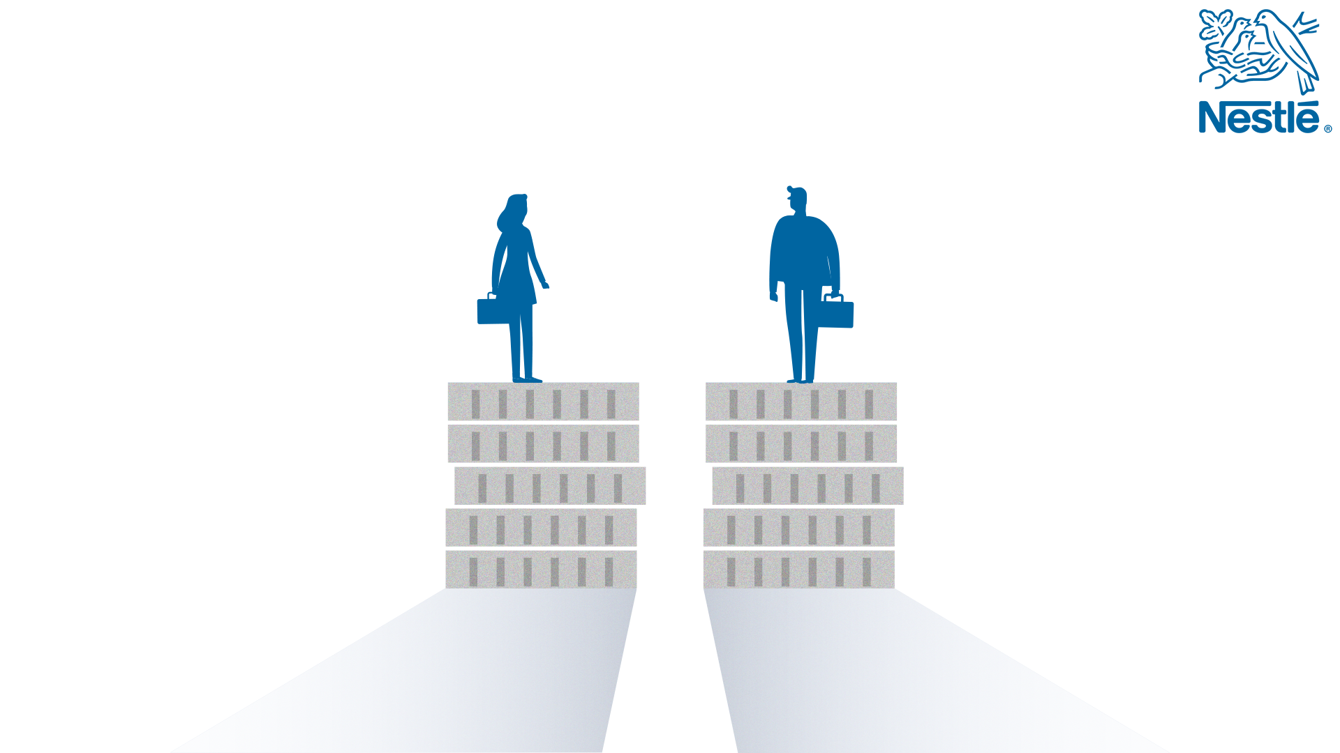 Illustration of a man and a woman standing on blocks 