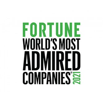 Text on white background reads Fortne Worlds Most Admired Companies 2021 