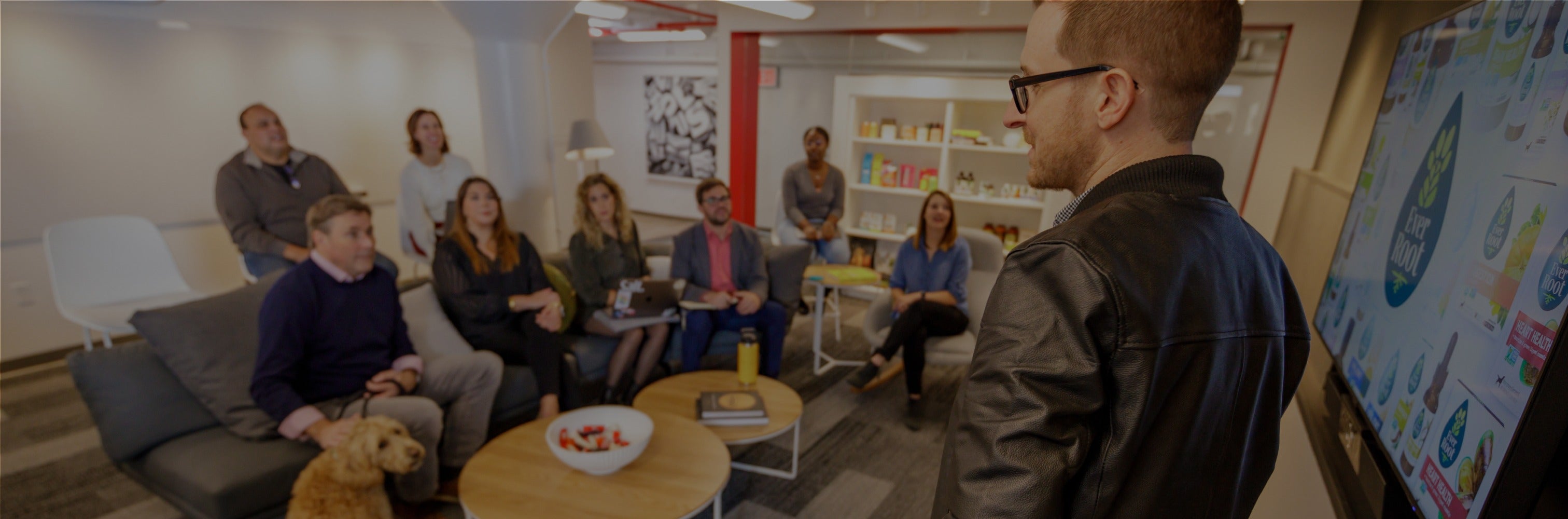 Employees watching a presentation